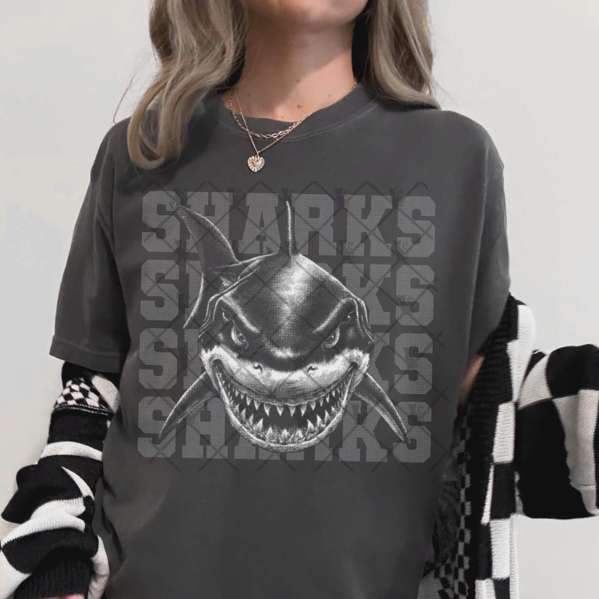 Sharks gray mascot (TTD) DTF transfer