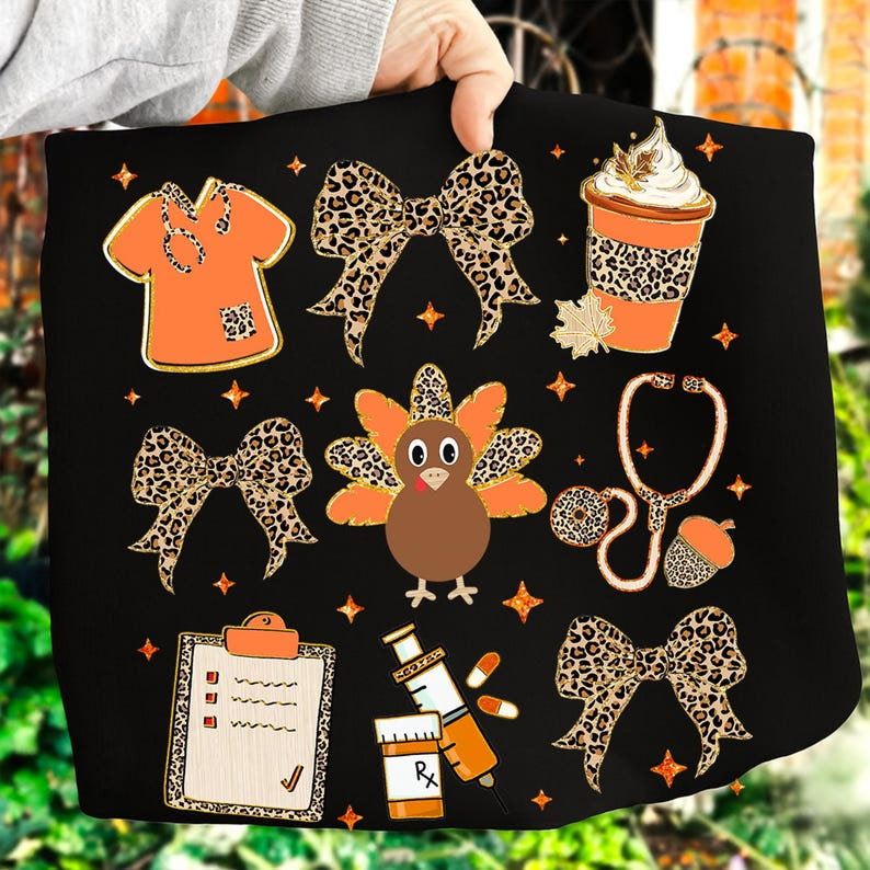 Nurse turkey collage Cheetah and orange DTF transfer