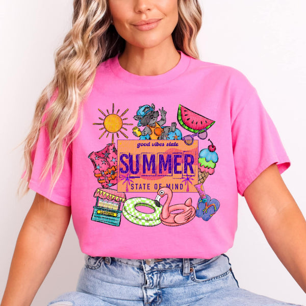 Summer state of mind green float and flamingo (CITY) 97202 DTF transfer