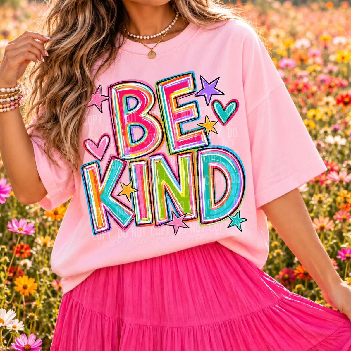Be kind colorful brushstrokes with stars and hearts (SBB) DTF Transfer