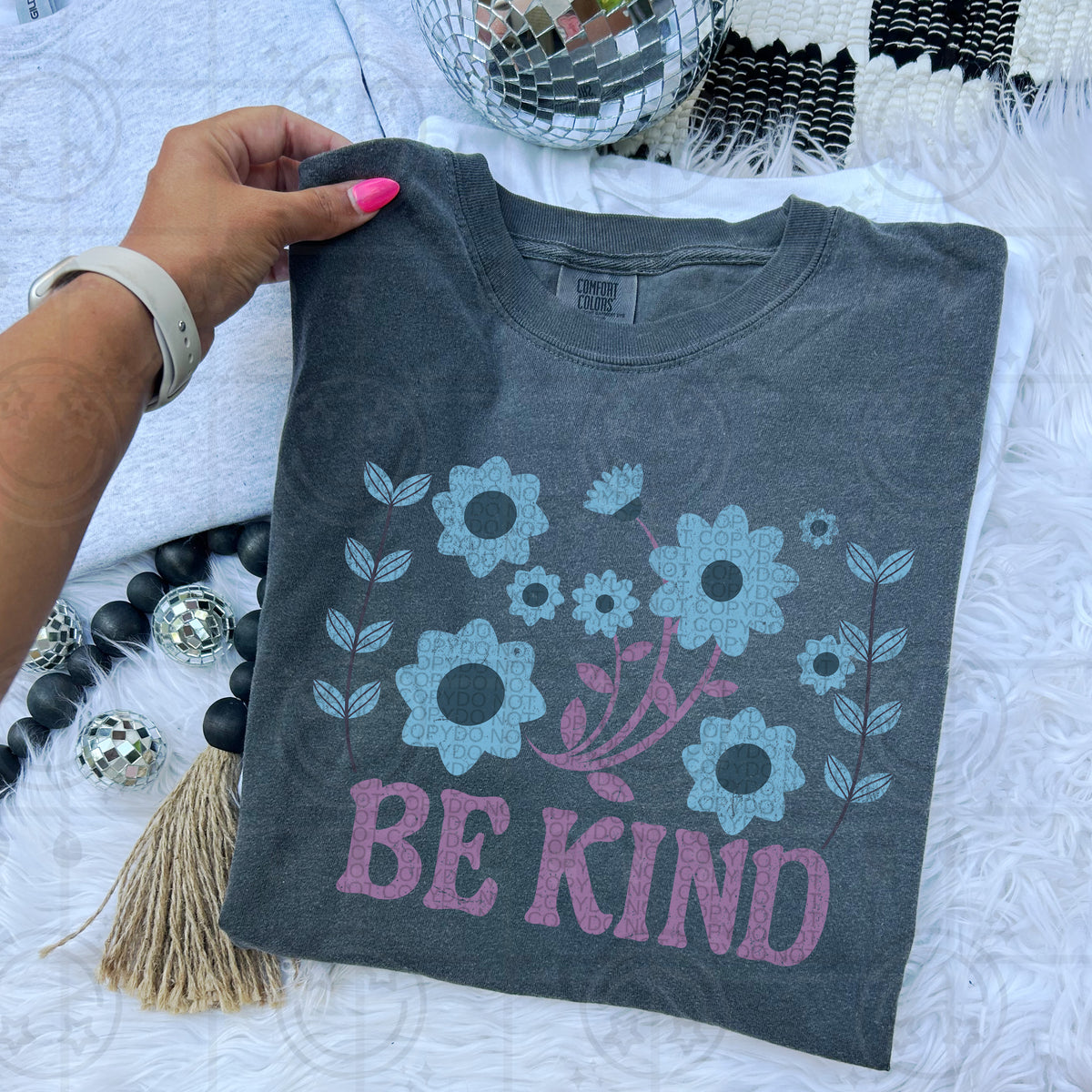 Be kind blue flowers (HW) 109454 DTF transfer