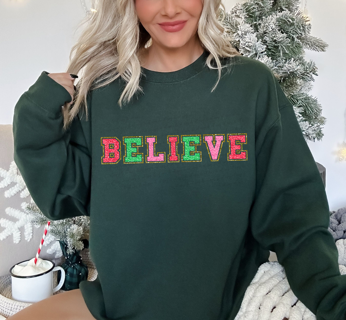 Believe Christmas Red Green and Pink Lettering 116127 DTF Transfer