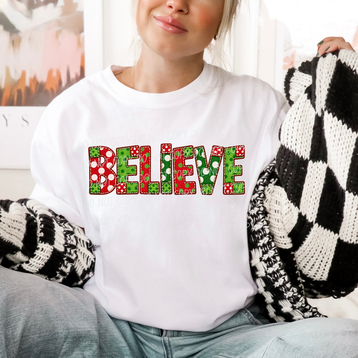 Believe-Dot Font-Green and Red (CITY)DTF Transfer