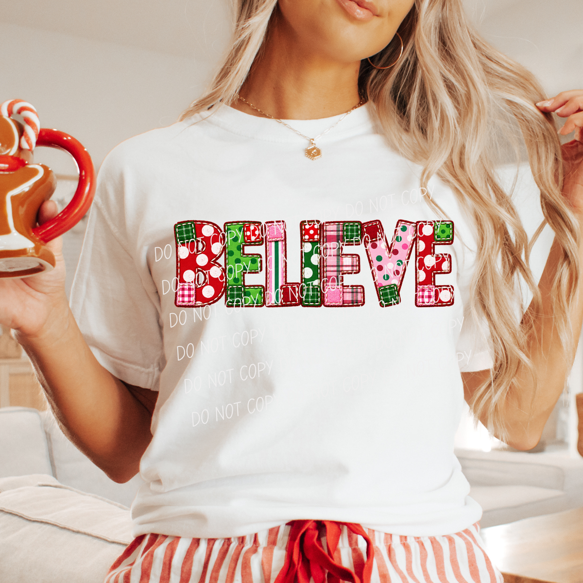 Believe-Dot Font Red, Green and Pink (CITY)DTF Transfer