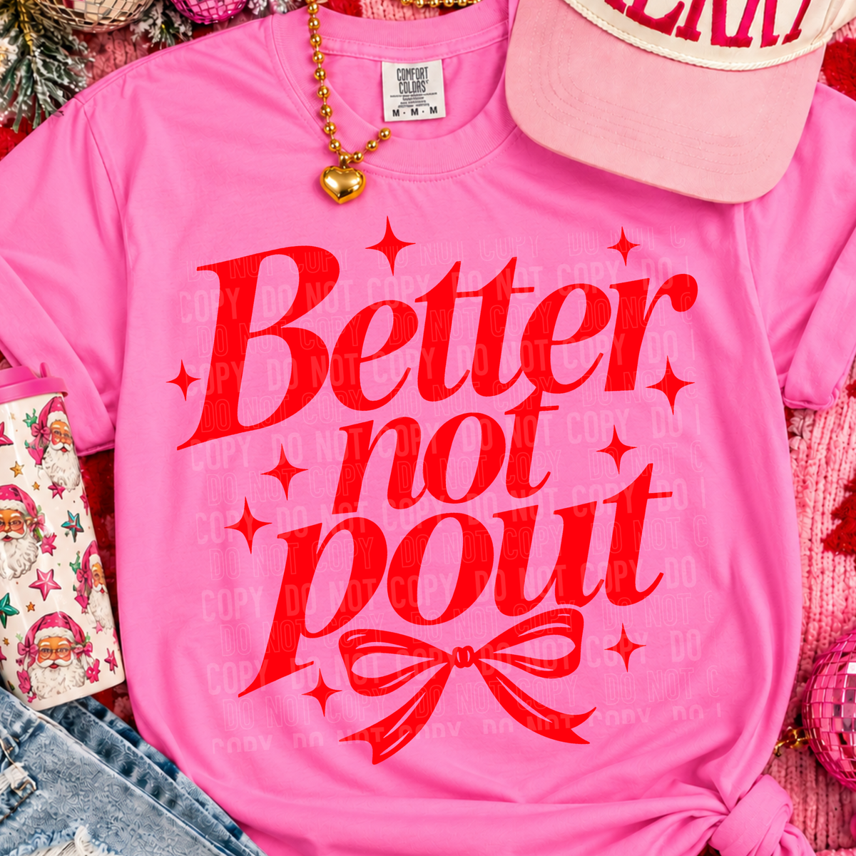 Better not pout red bow and stars (SBB) DTF Transfer
