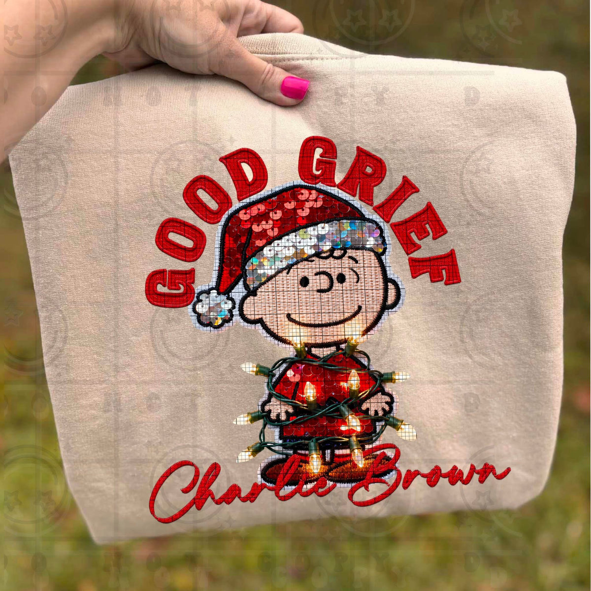 Good Grief faux sequin HW DTF transfer