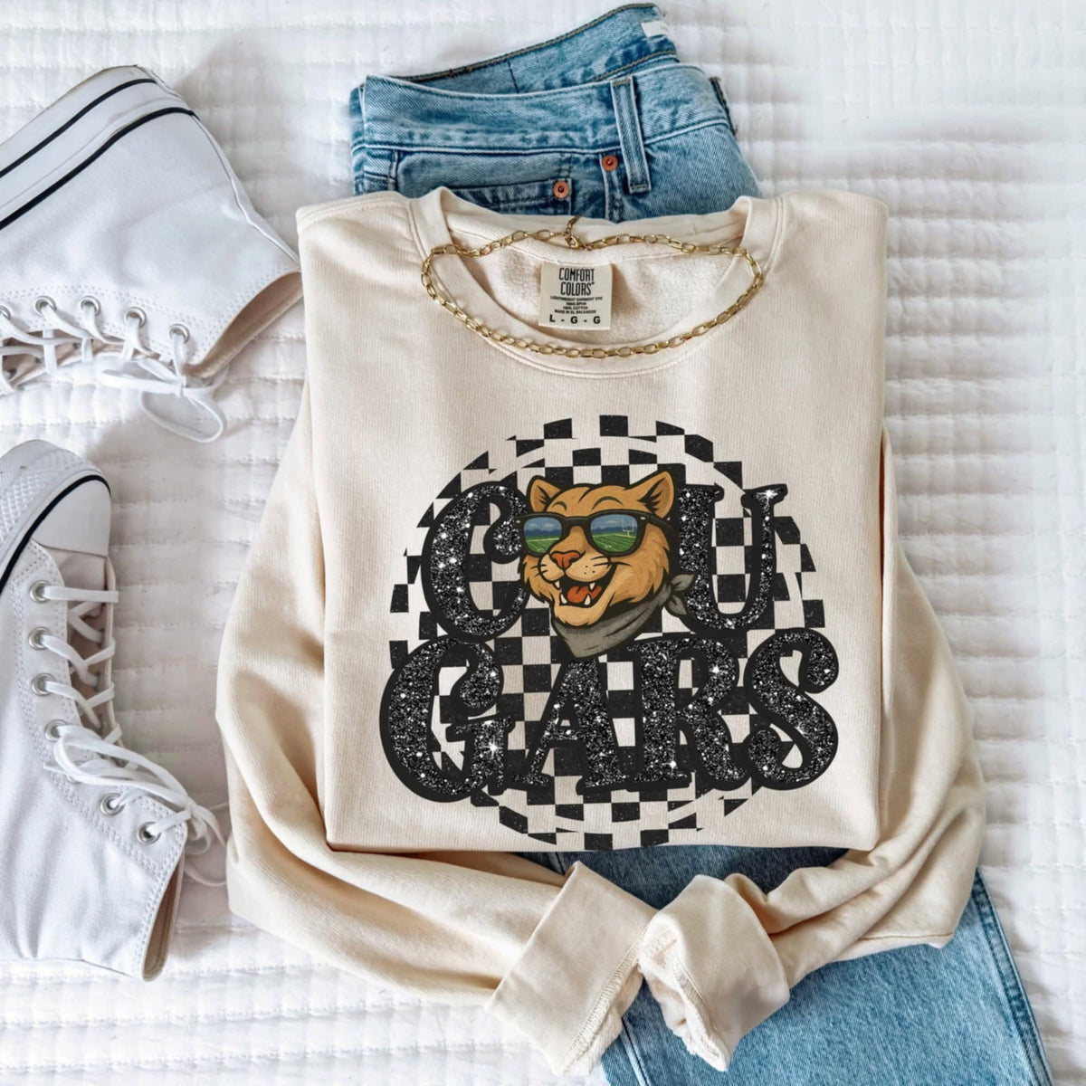 Cougars Mascot Black Glitter Font GROVE 111236 DTF transfer