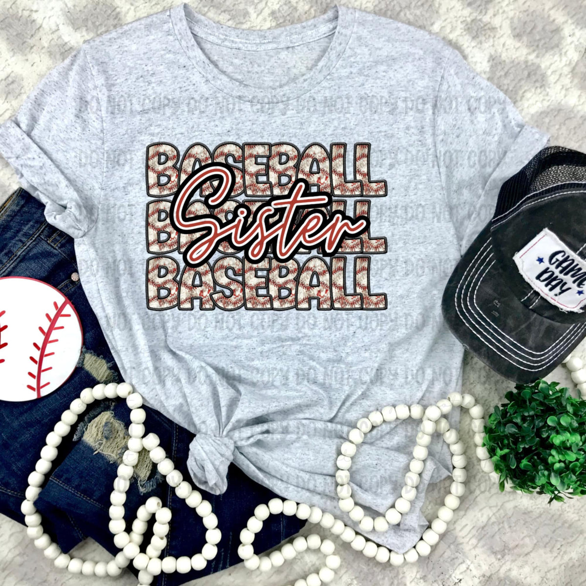 Baseball sister stacked red font (REVEL) 91213 DTF transfer