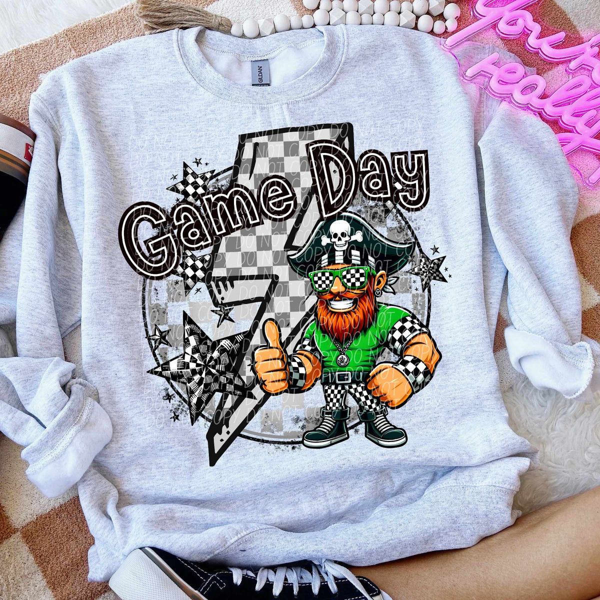 Game day pirates green shirt lightning bolt (CITY) 52514 DTF transfer