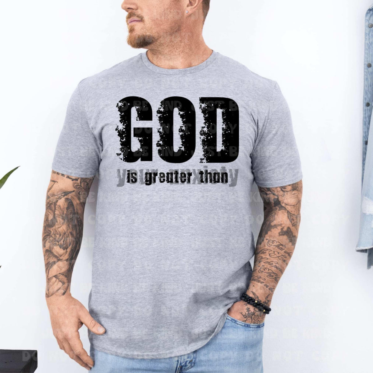 God is greater than your anxiety black grunge  (VLB) 87390 DTF transfer