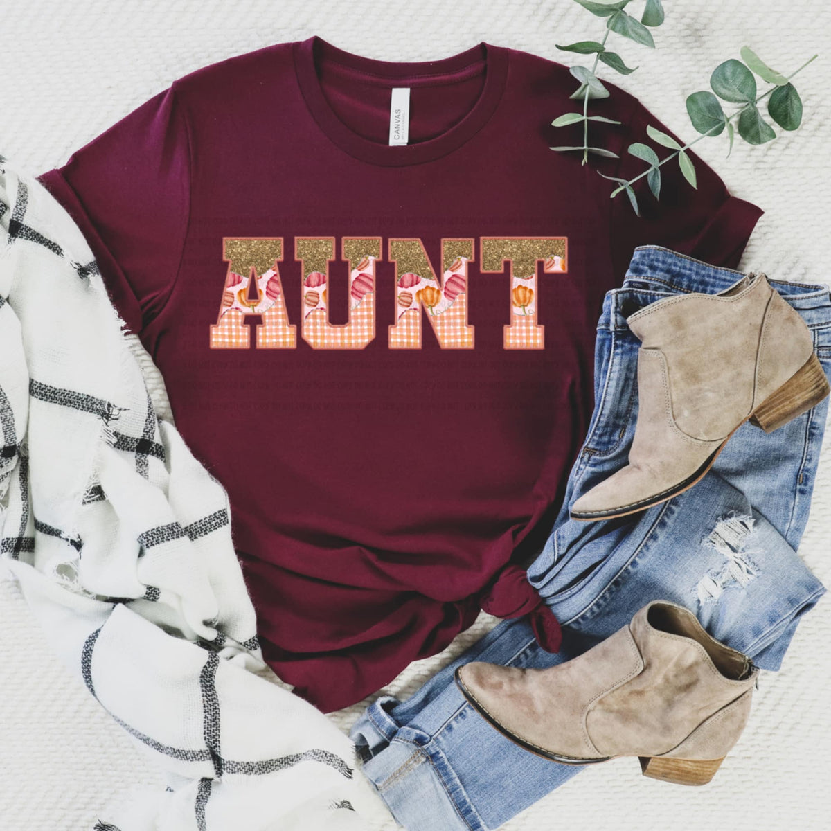 Aunt glitter pumpkin plaid REVEL DTF transfer