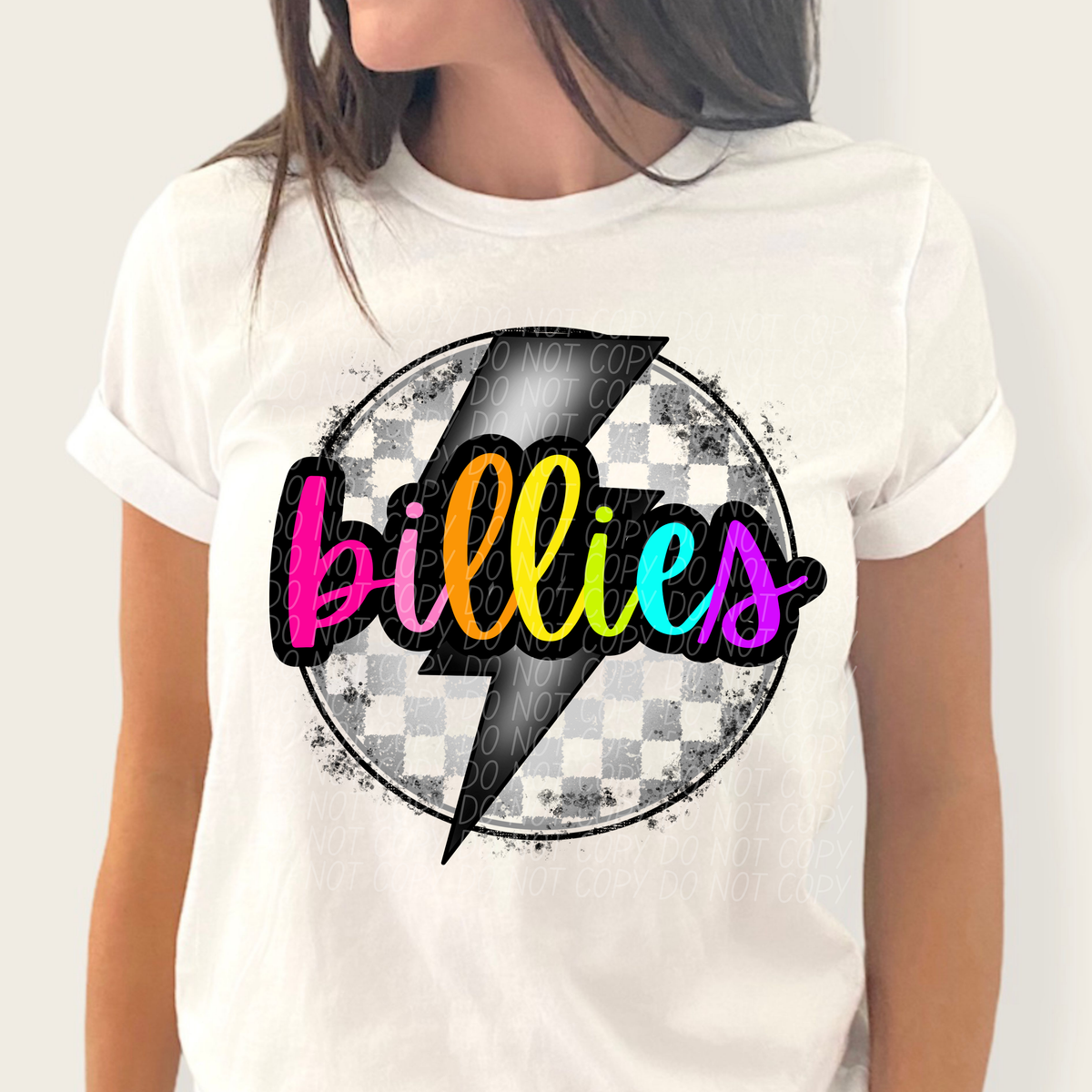Billies BRIGHT COLORS FONT lightning bolt circle CITY DTF transfer