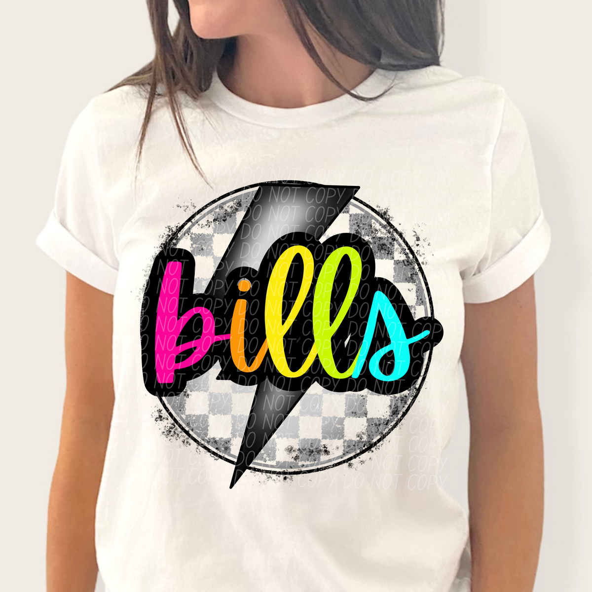 Bills BRIGHT COLORS FONT lightning bolt circle CITY DTF transfer