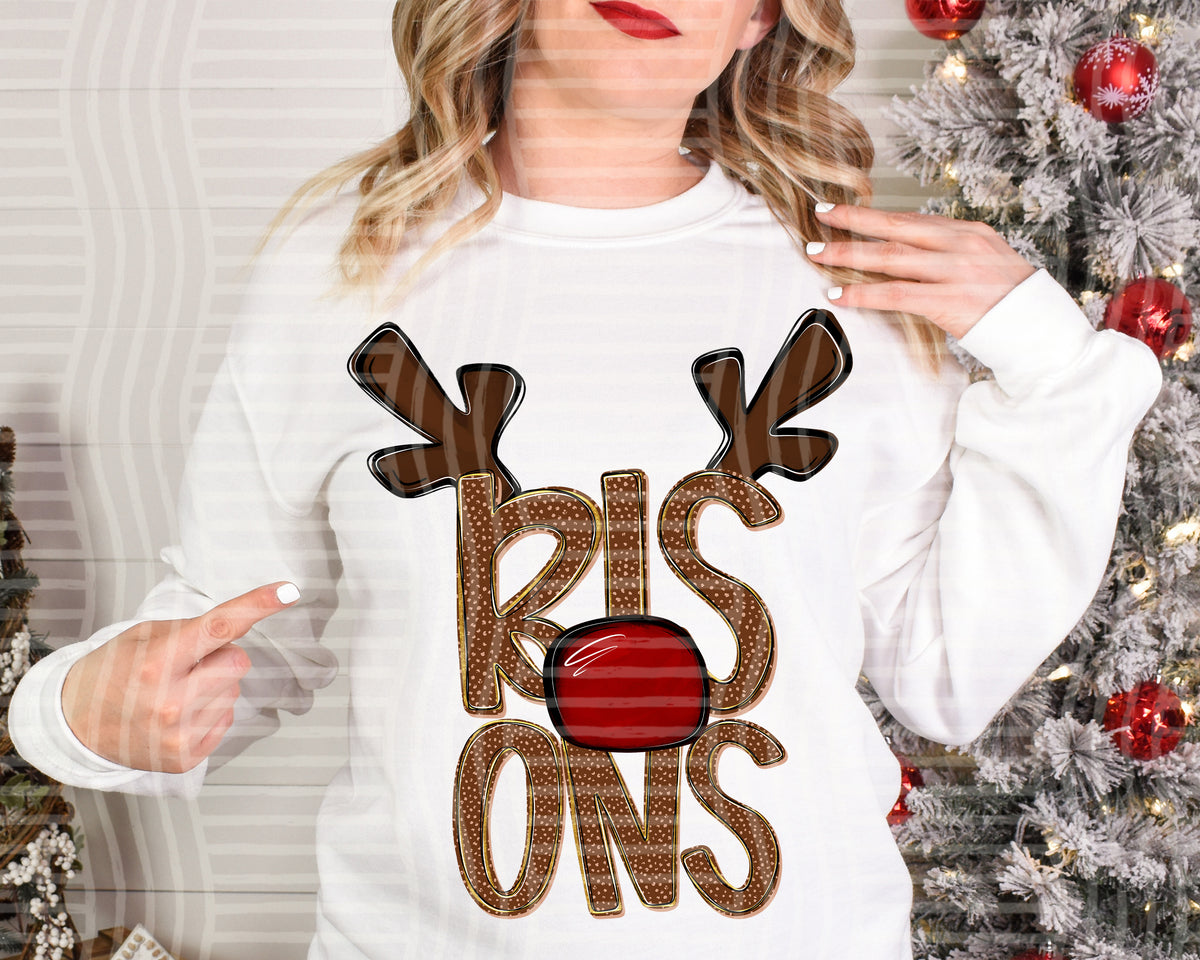 bisons deer antlers mascot red nose (caplinger) DTF Transfer
