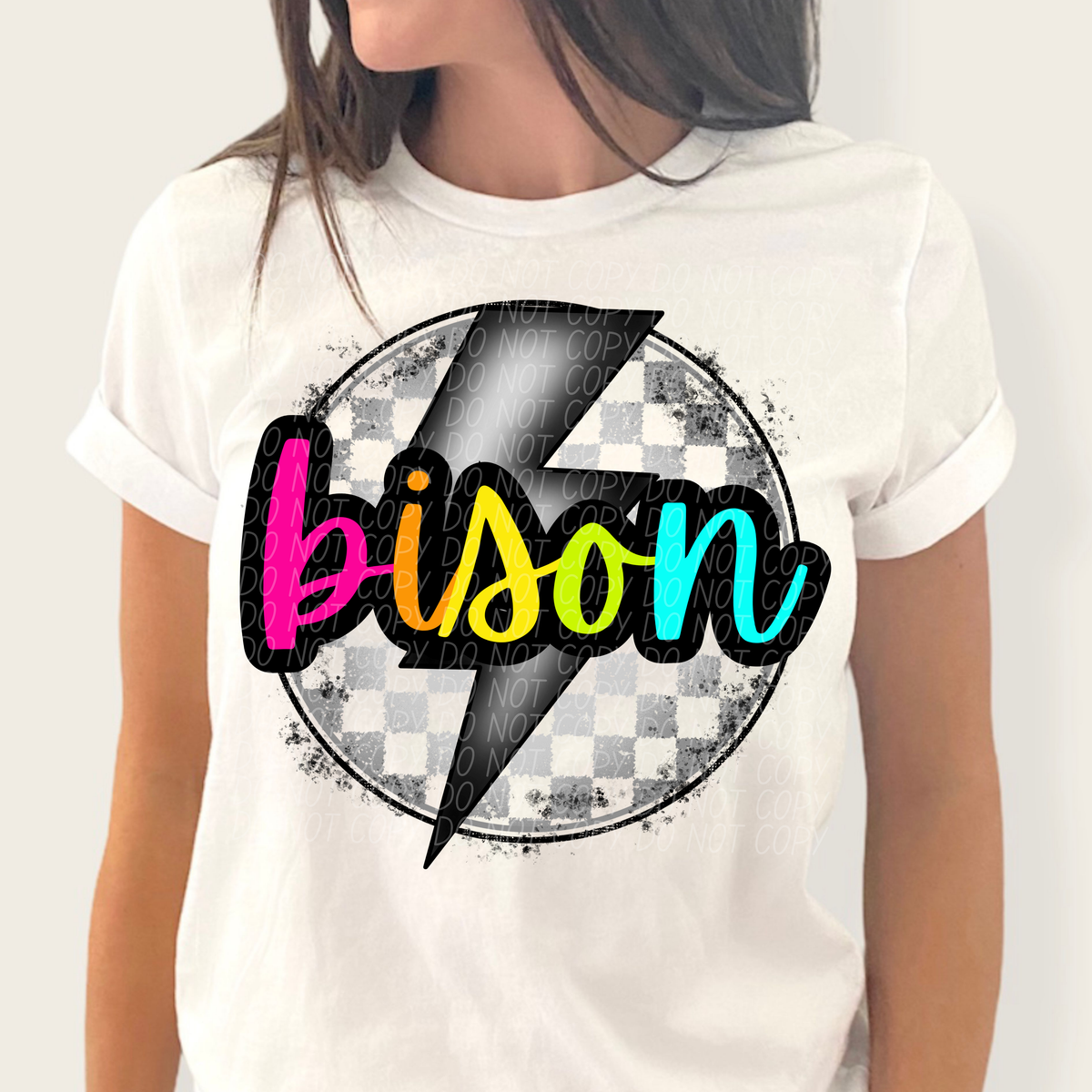 Bison BRIGHT COLORS FONT lightning bolt circle CITY DTF transfer