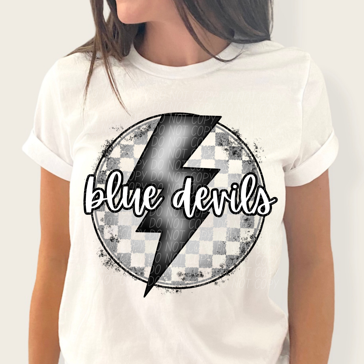 Blue devils grey/silver lightning bolt circle CITY DTF transfer