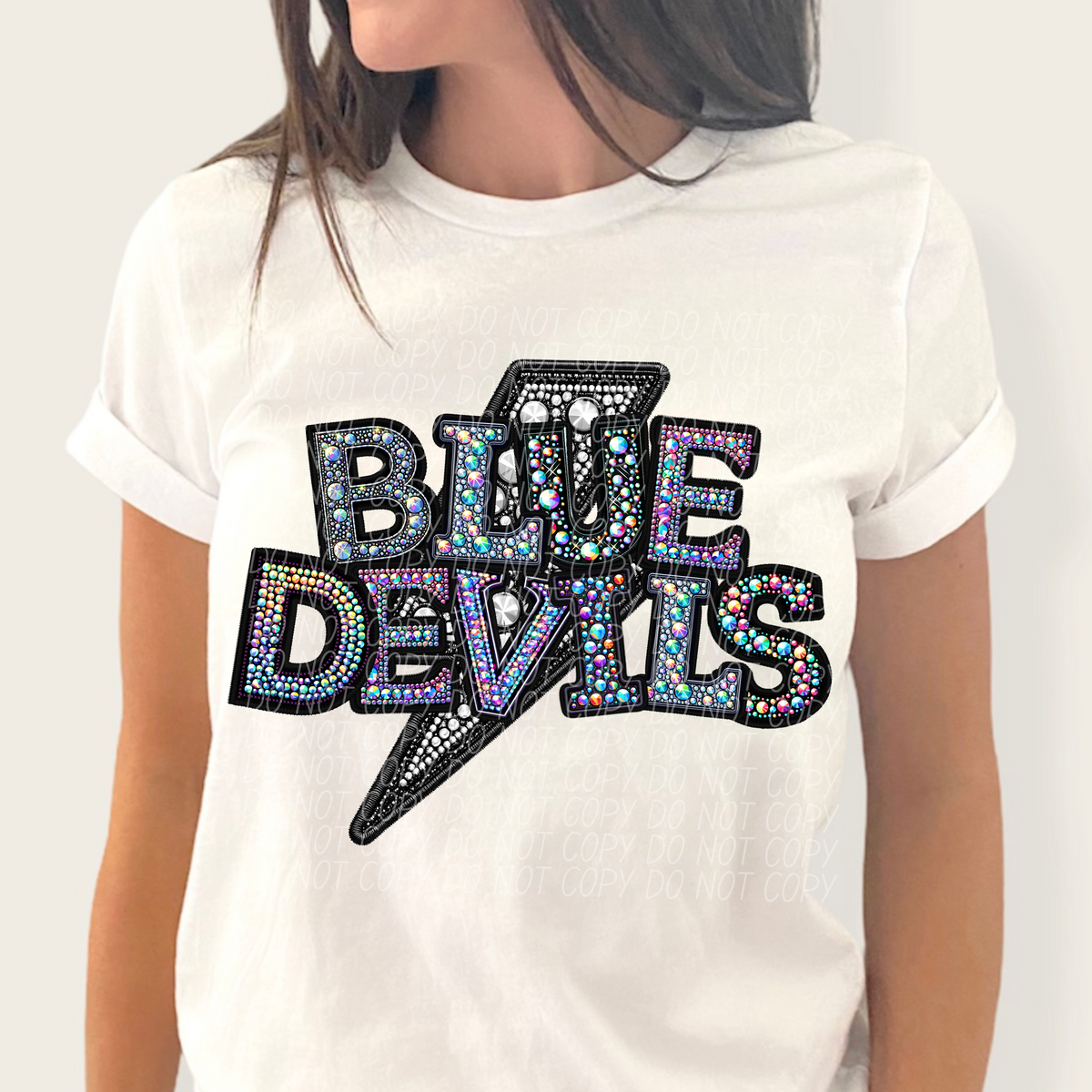 Blue devils lightning bolt rhinestones (city) 45242 DTF transfers