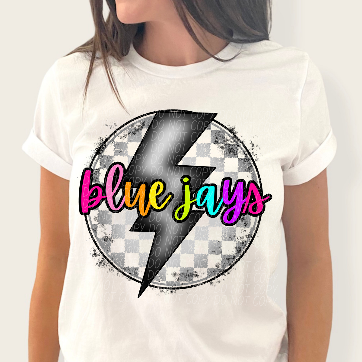 Blue jays BRIGHT COLORS FONT lightning bolt circle CITY DTF transfer