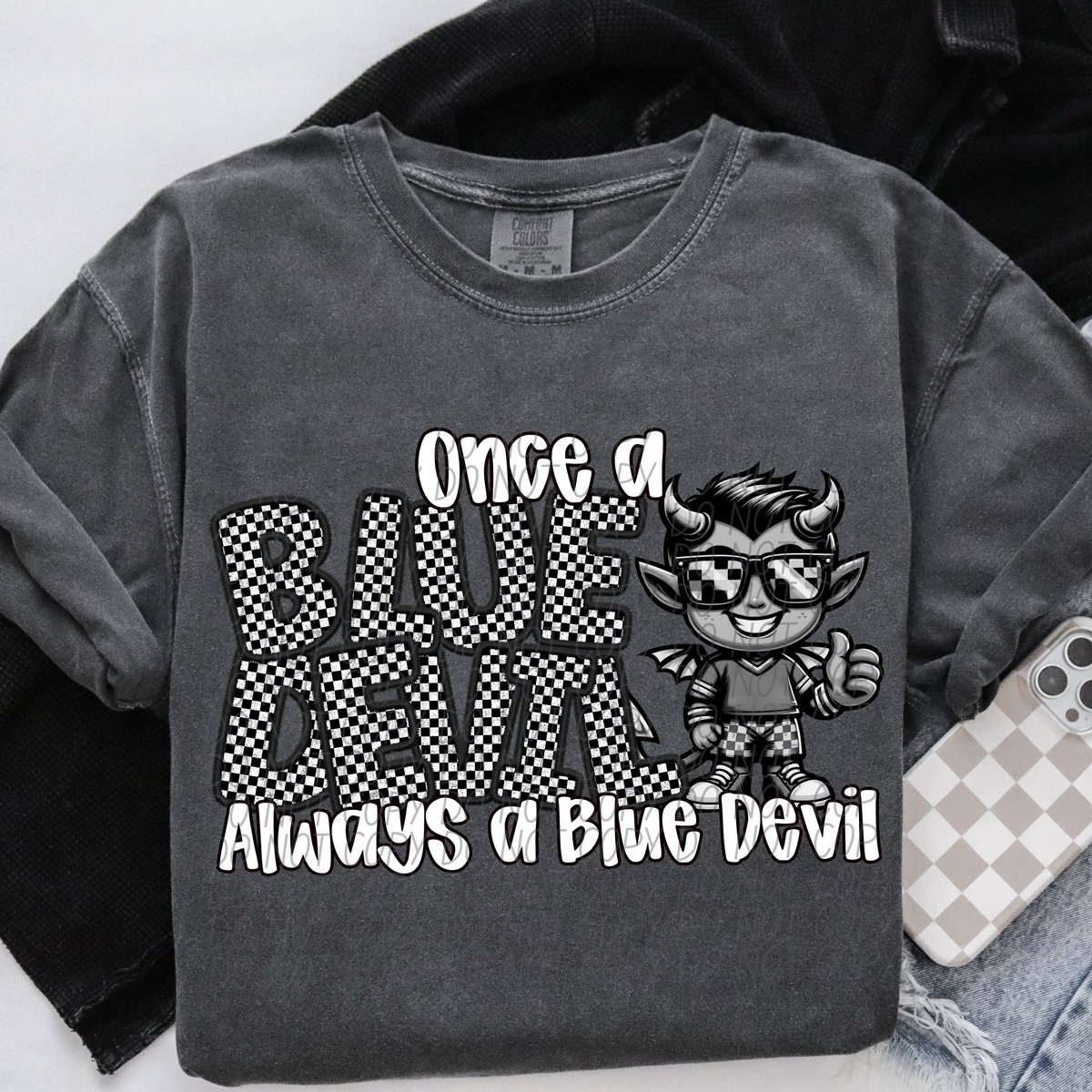Once a Blue Devil always a Blue Devil Checkered (CITY) DTF transfer