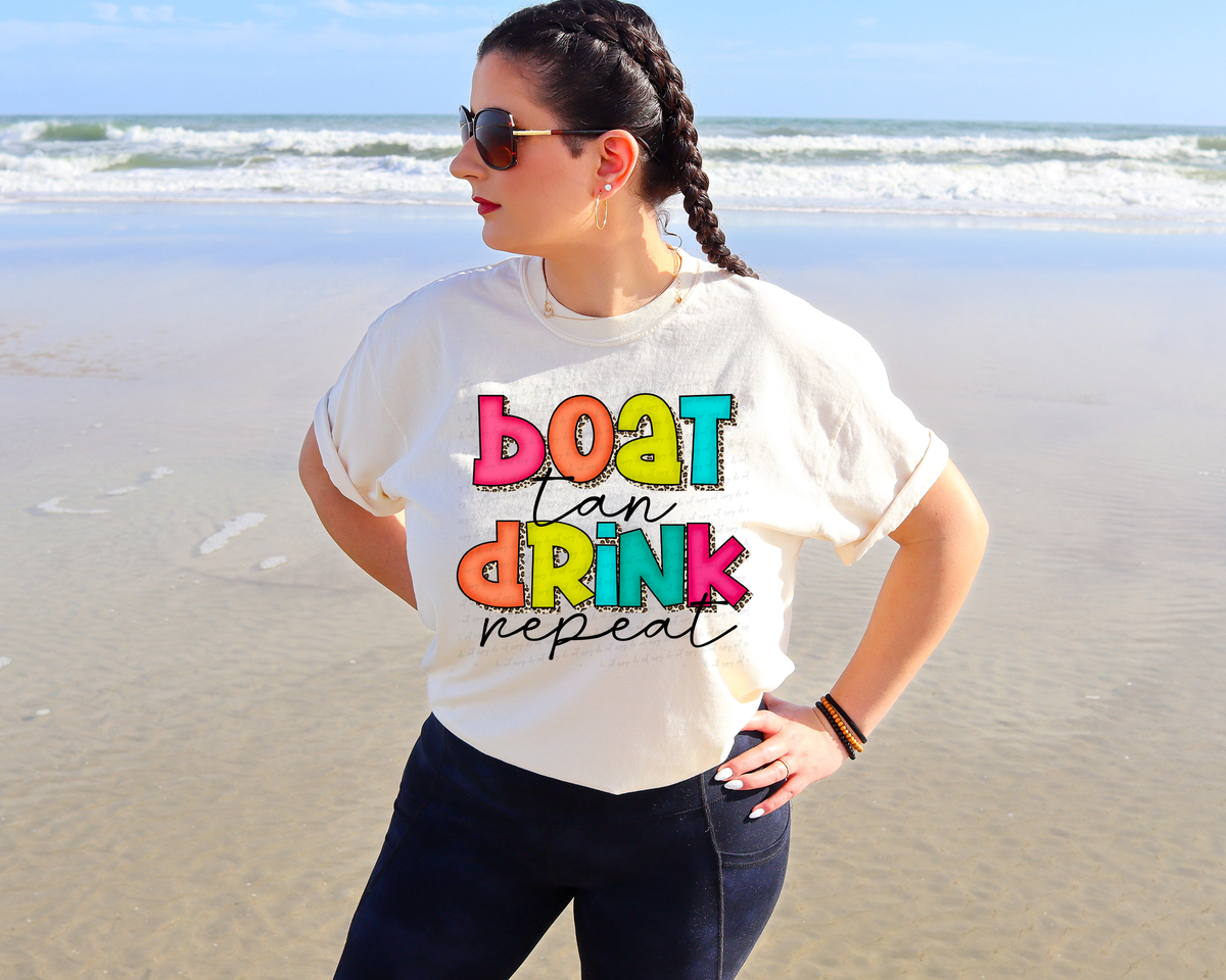 Boat Tan Drink Repeat Half Leopard Font 116131 DTF Transfer