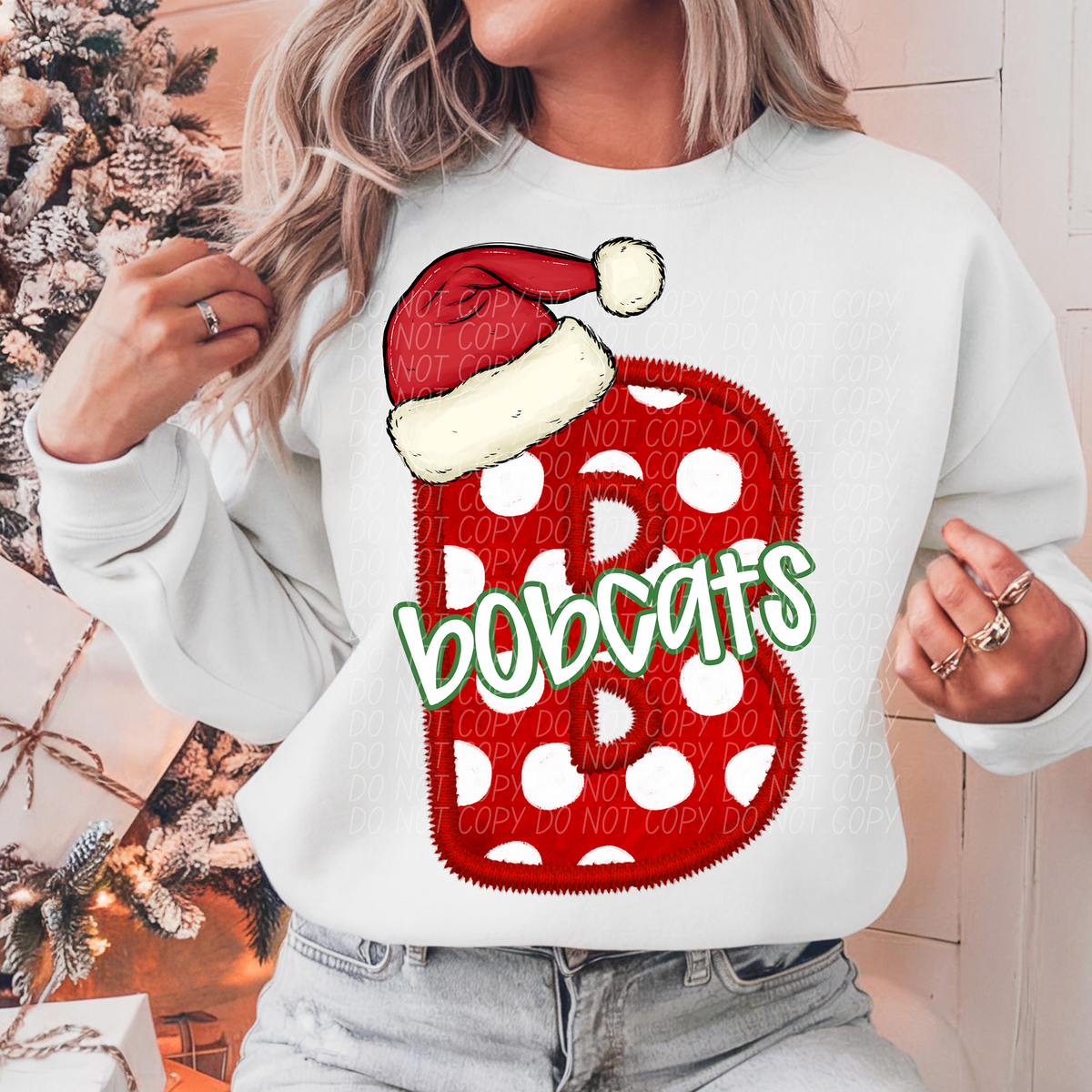 B Bobcats Christmas Faux Embroidery (CITY) 66267 DTF transfer