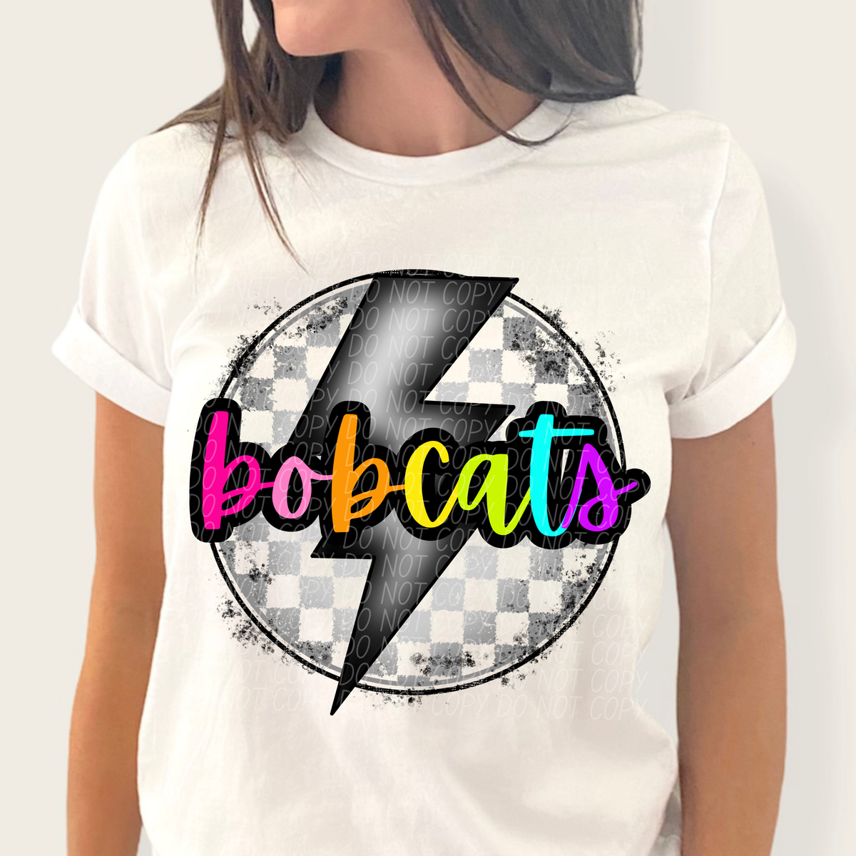 Bobcats BRIGHT COLORS FONT lightning bolt circle CITY DTF transfer