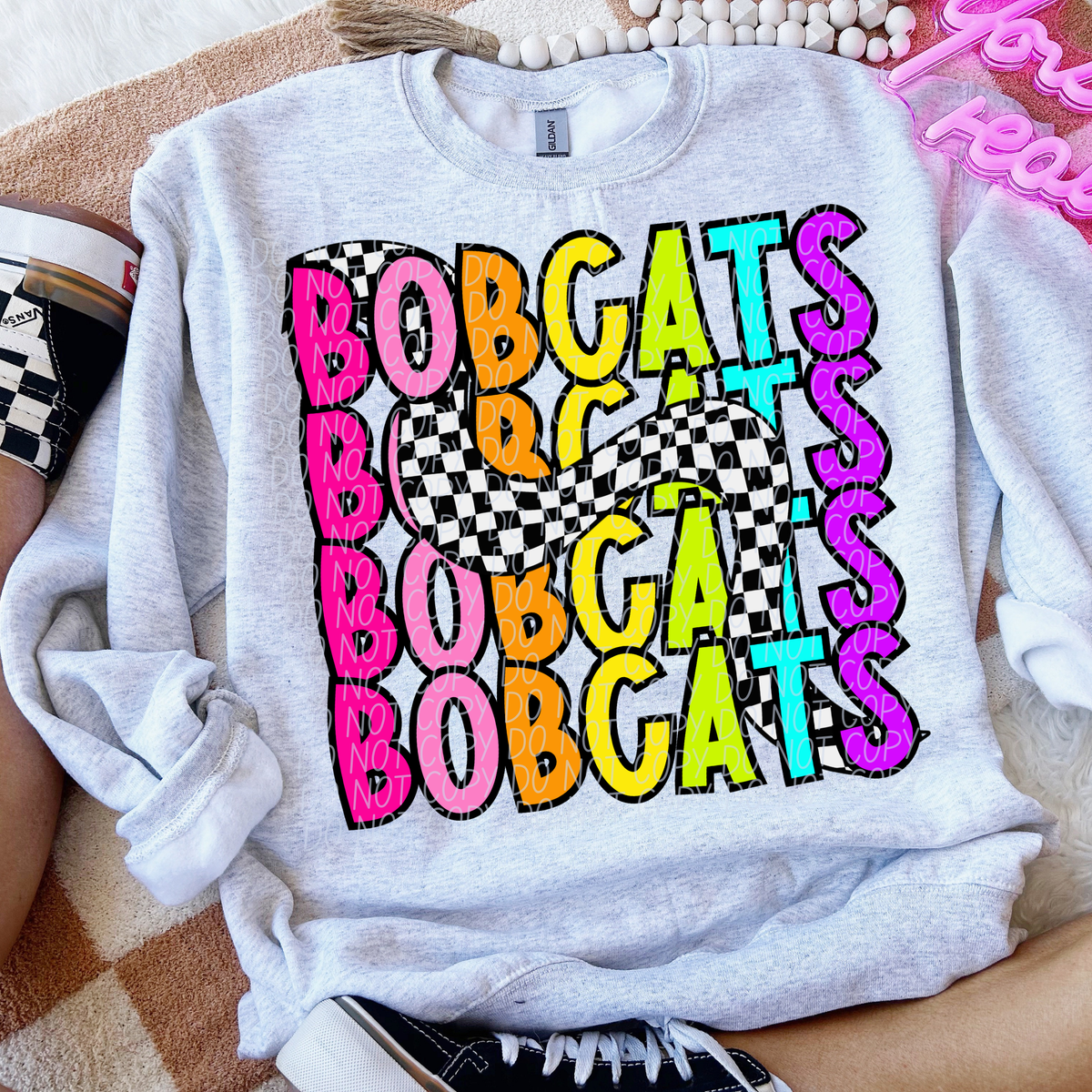 Bobcats 80's Vibe Mascot STACKED (City) DTF transfer