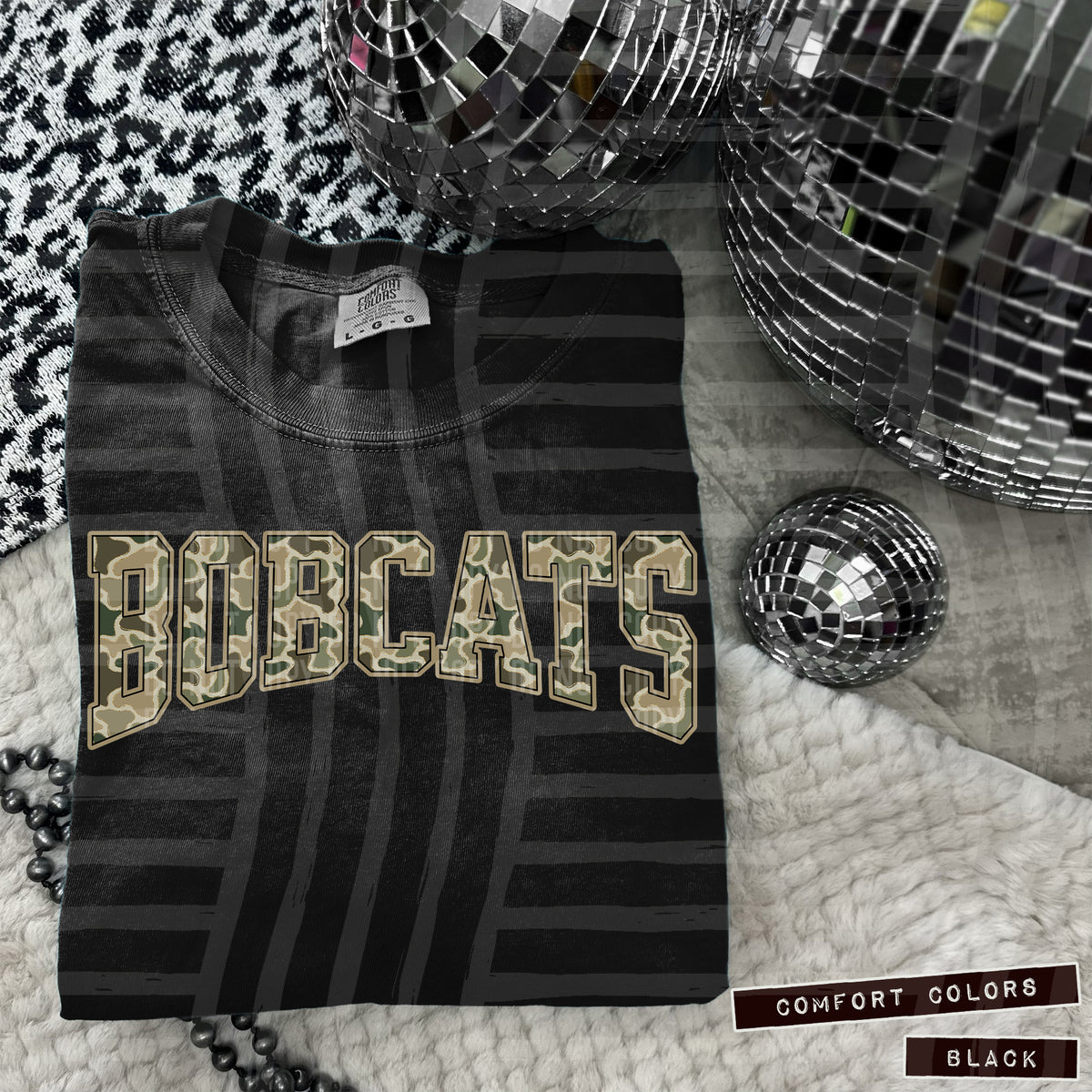 Bobcats faux glitter camo arched (Caplinger) DTF transfer