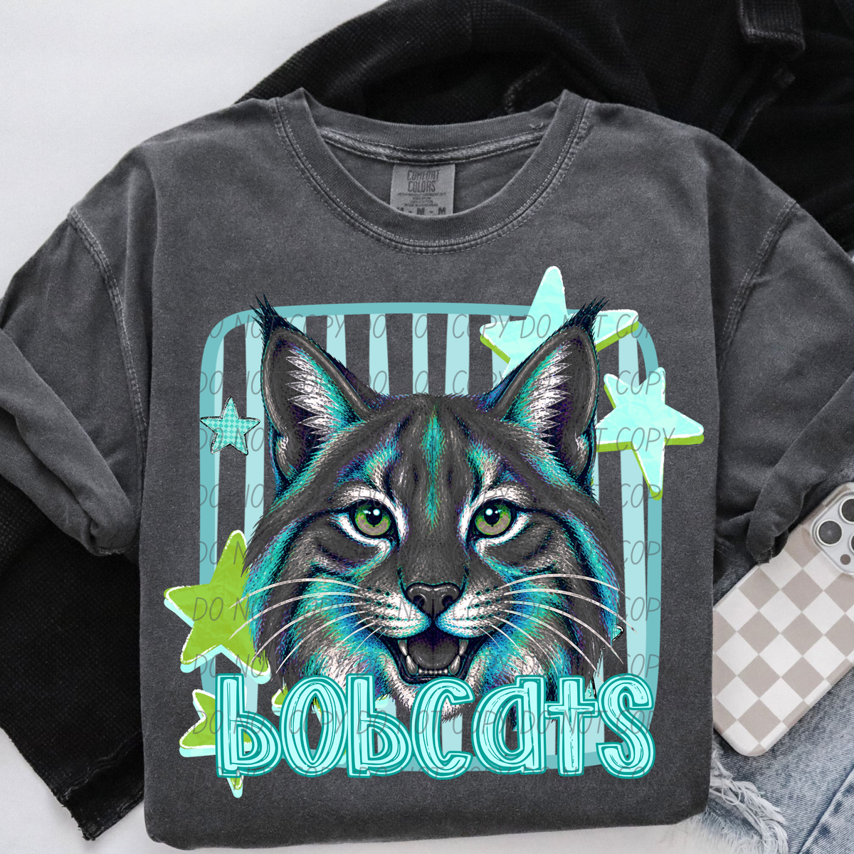 bobcats blue stars and stripes blue font (CITY) DTF Transfer