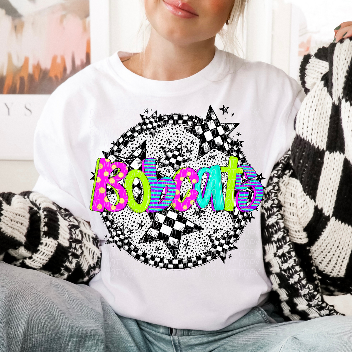 Bobcats neon checkered CITY DTF transfers