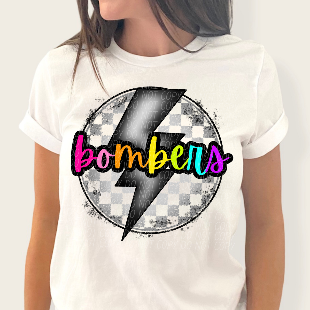 Bombers BRIGHT COLORS FONT lightning bolt circle CITY DTF transfer