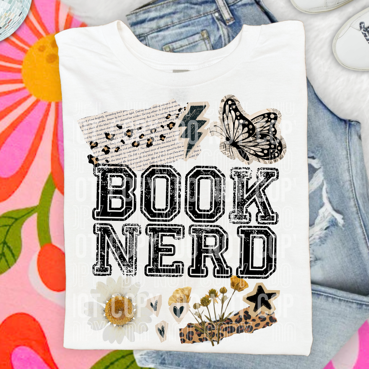 Book nerd (butterfly, flowers, lightning bolt) (SBB) DTF Transfer