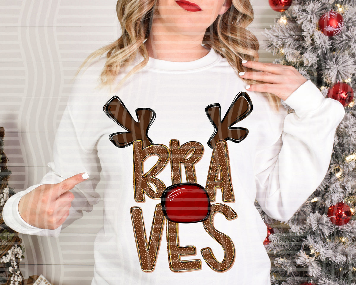 braves deer antlers mascot red nose (caplinger) DTF Transfer