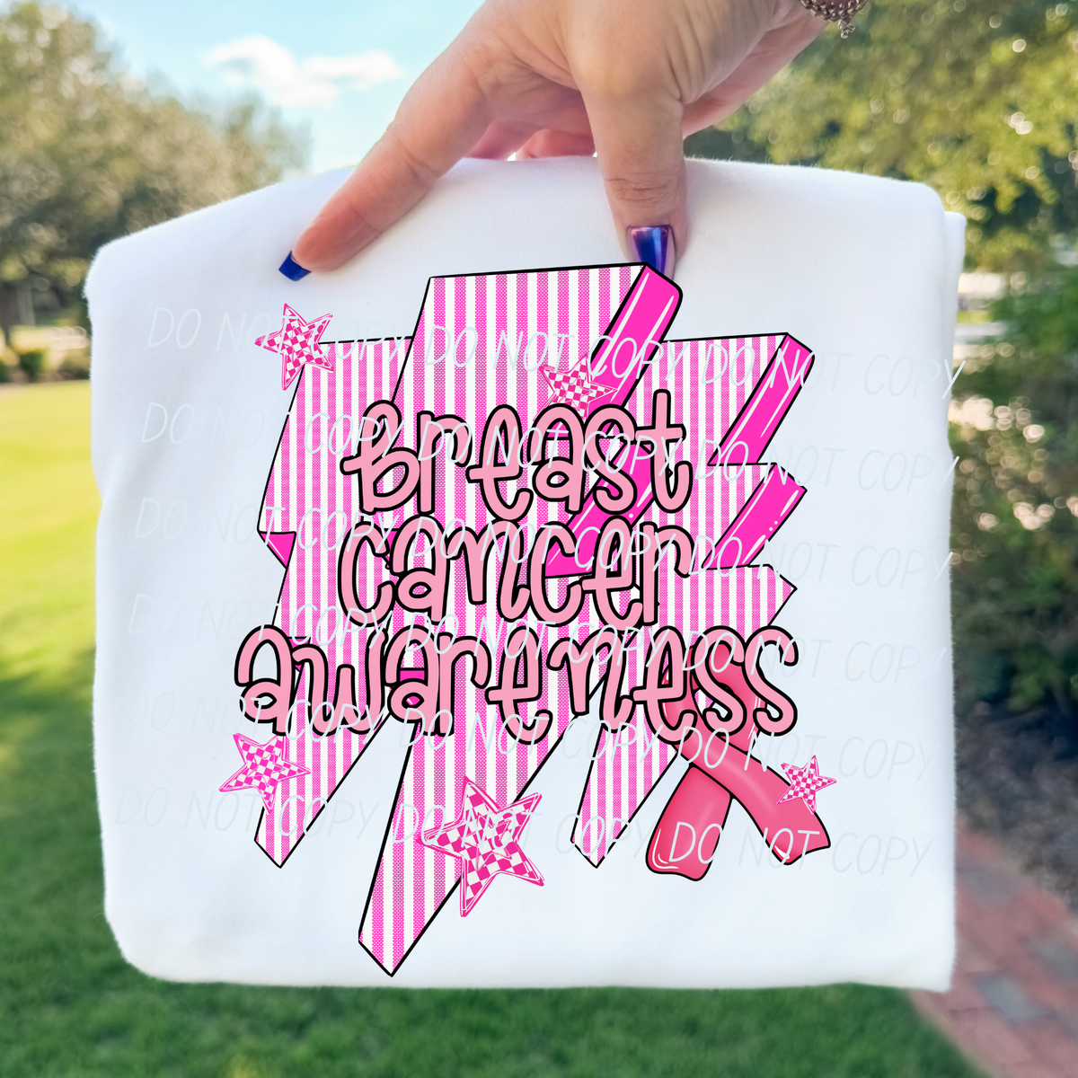 Breast cancer awareness-lighting bolts and ribbon (CITY) DTF Transfer