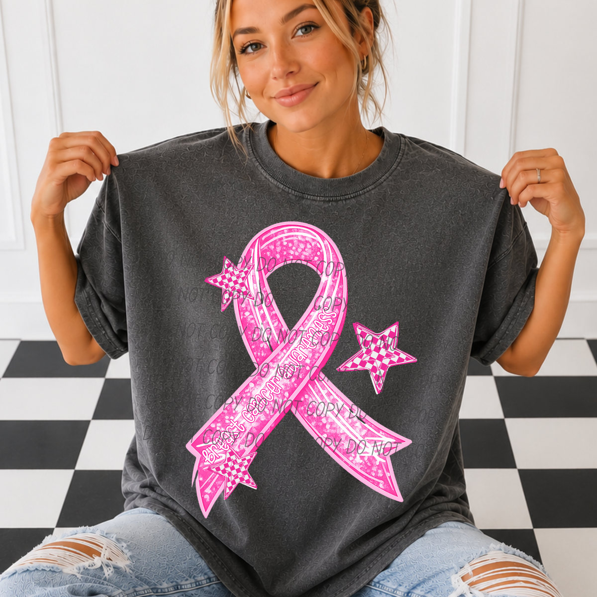 BCA ribbon with checkered stars (CITY) DTF Transfer