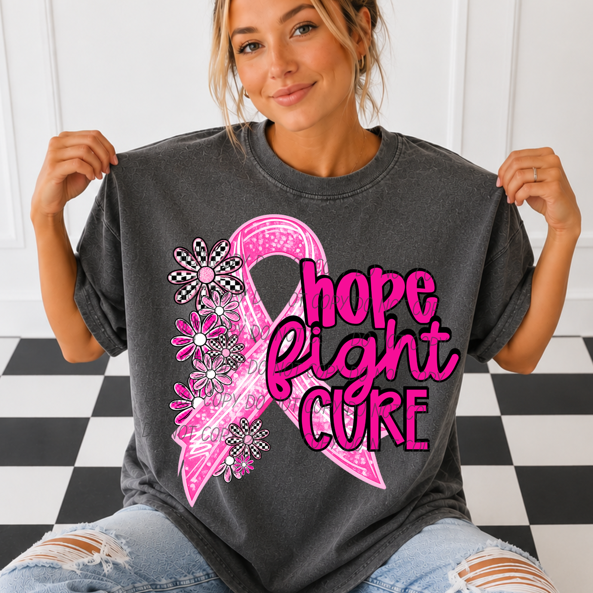 Hope Fight Cure-flower ribbon (CITY) DTF Transfer