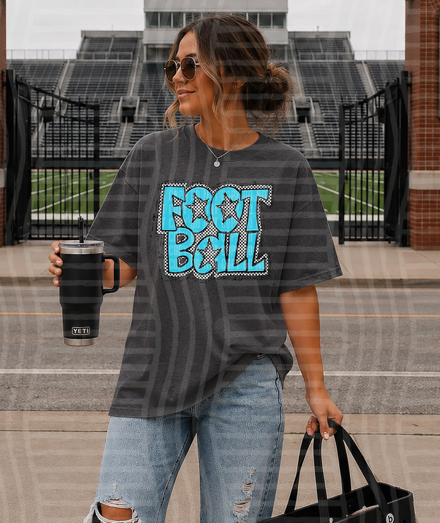Bright Blue Preppy Checker Football with Star (Caplinger) DTF Transfers