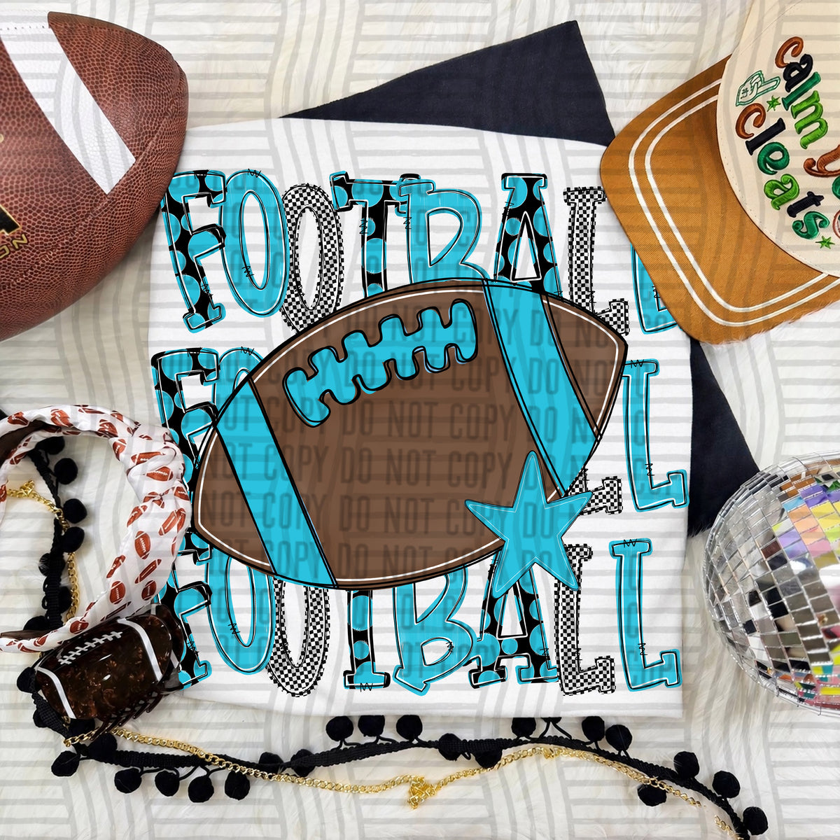 Bright Blue-Football Tri Stacked (Caplinger) DTF Transfer