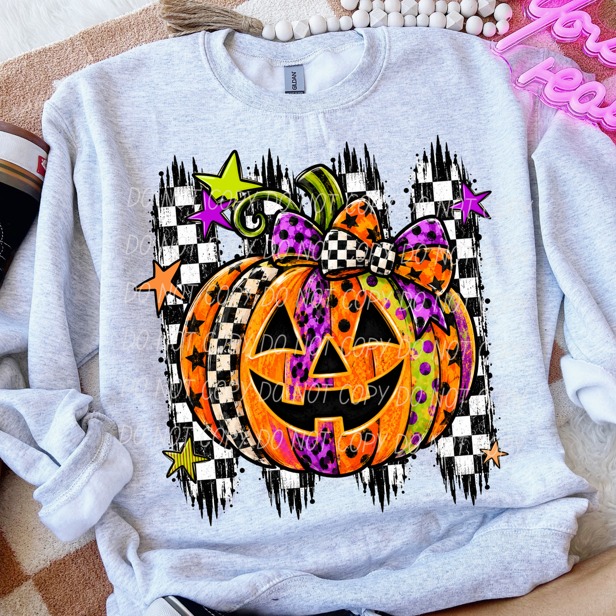 Bright Pumpkin with Checkered Background (CITY)DTF Transfer