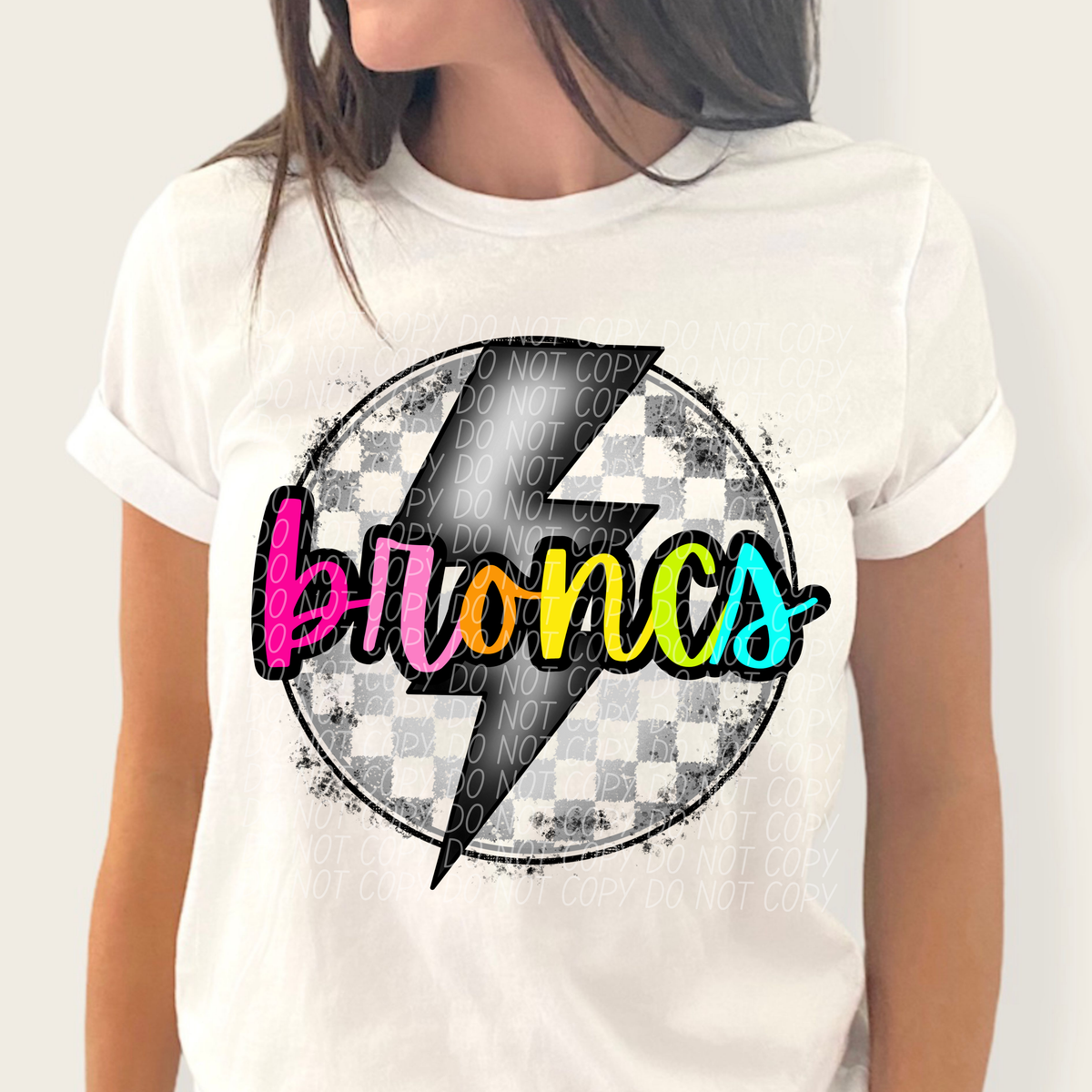 Broncs BRIGHT COLORS FONT lightning bolt circle CITY DTF transfer