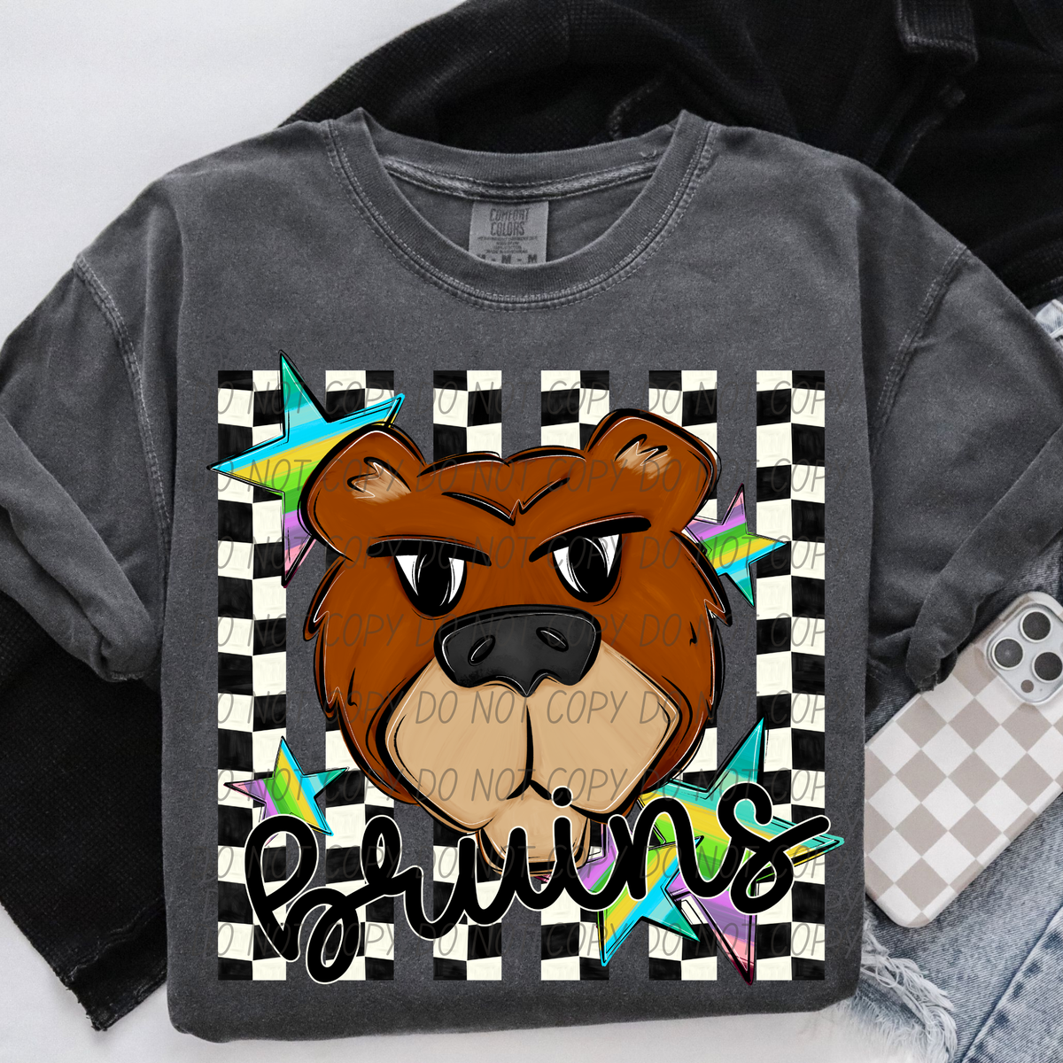 Bruins light brown checker stripes (City) DTF Transfer