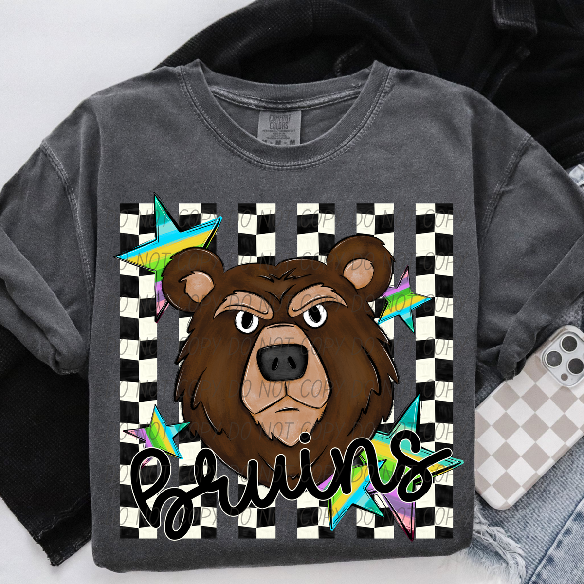 Bruins dark brown checker stripes (City) DTF Transfer