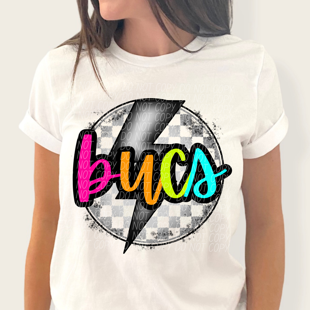 Bucs BRIGHT COLORS FONT lightning bolt circle CITY DTF transfer