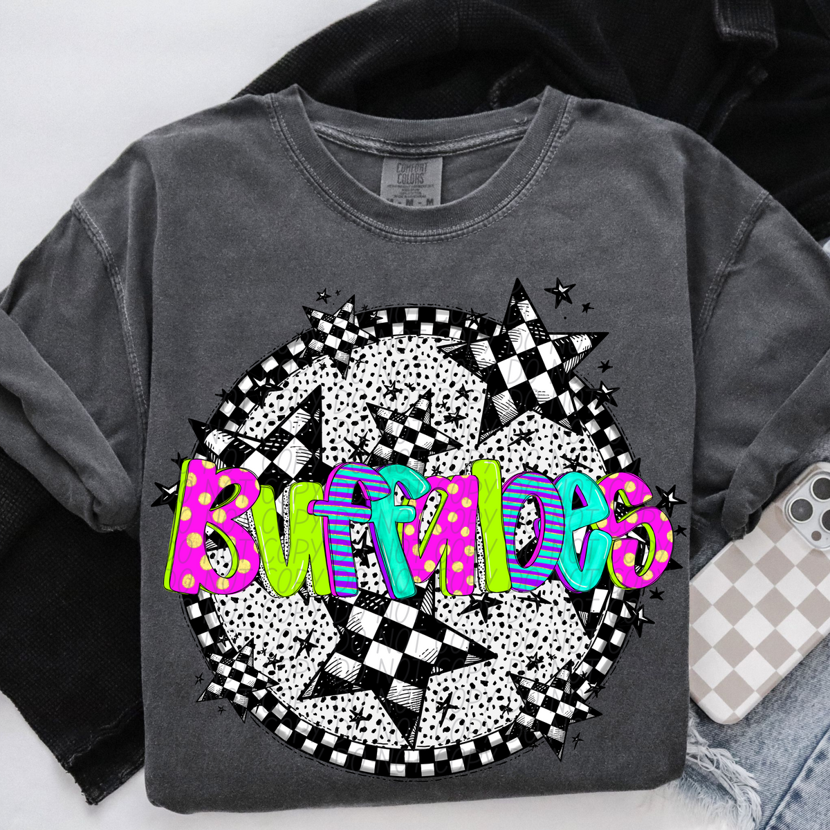 Buffaloes neon checkered CITY DTF transfers