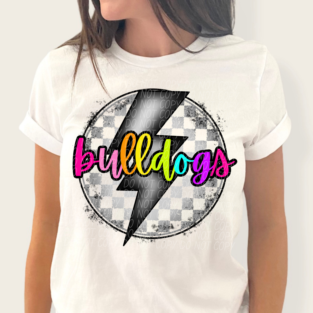 Bulldogs BRIGHT COLORS FONT lightning bolt circle CITY DTF transfer