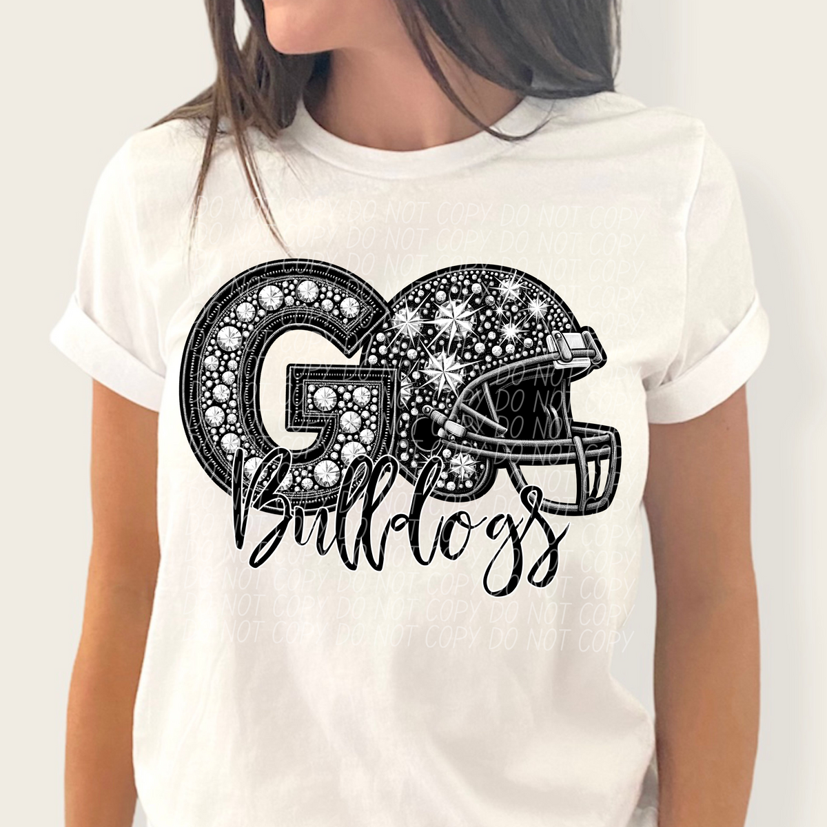Go bulldogs helmet and rhinestones CITY 45001 DTF transfer