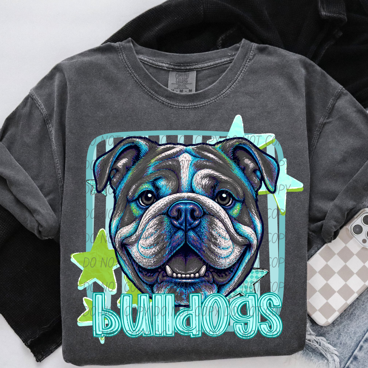 bulldogs blue stars and stripes blue font (CITY) DTF Transfer