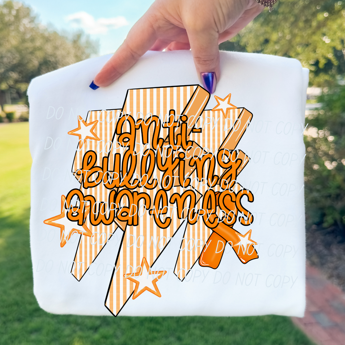 Anti bullying awareness-lighting bolts and ribbon (CITY) DTF Transfer