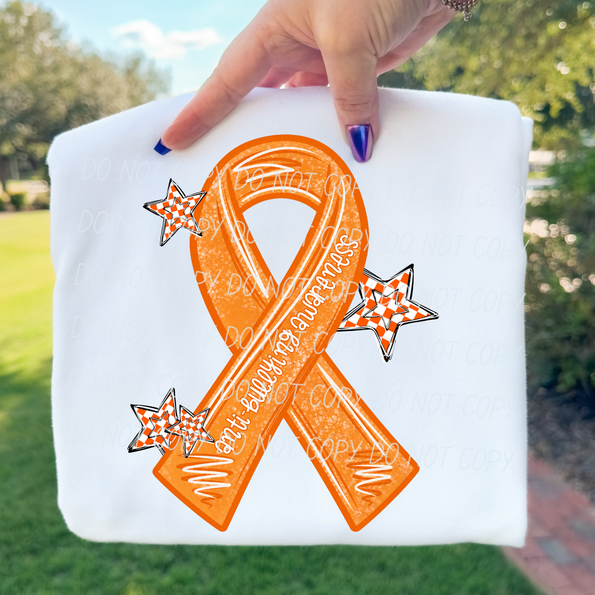 Anti bully ribbon and checkered stars (CITY) DTF Transfer
