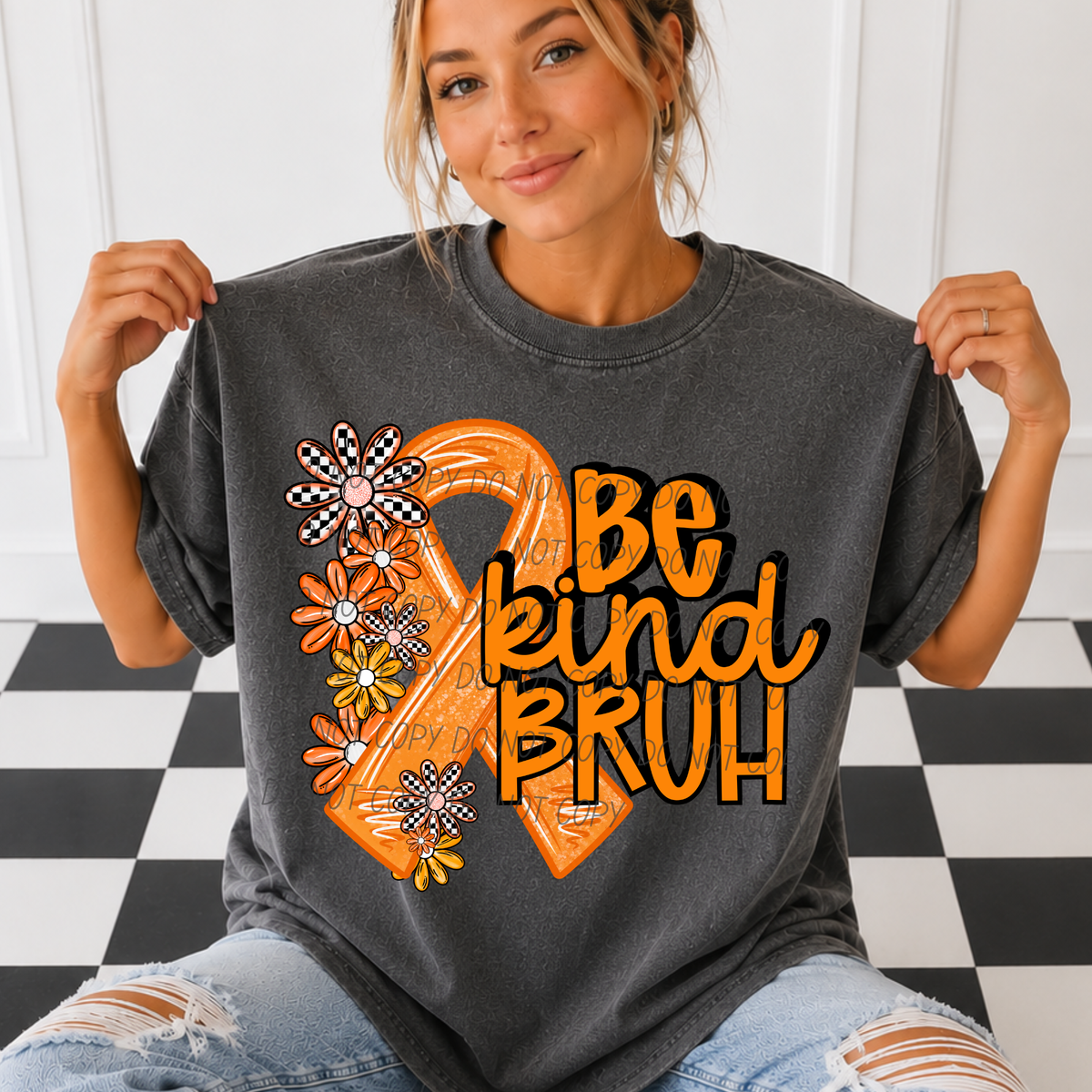 Be kind BRUH-flower ribbon (CITY) DTF Transfer